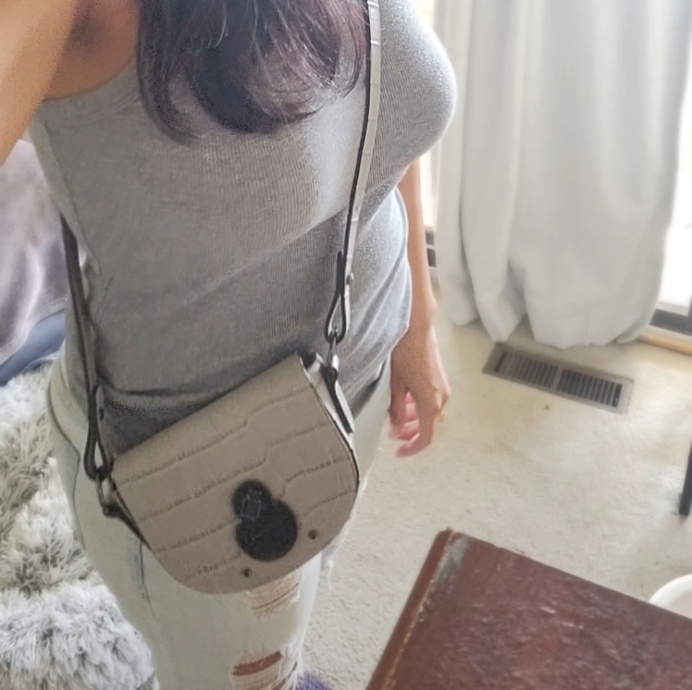 Longchamp mini gray Cavalcade Croc embossed